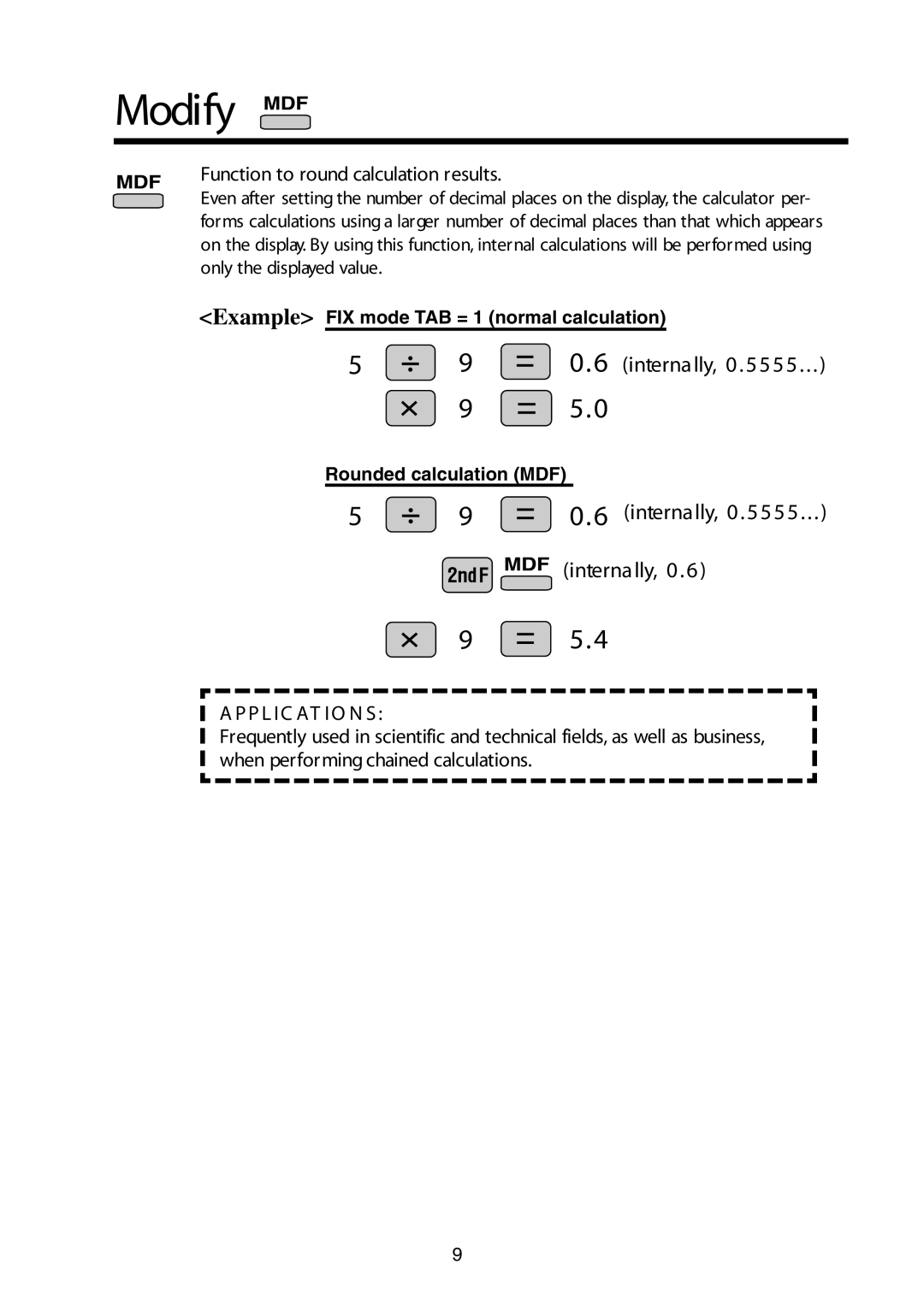 Sharp W Series manual Modify, Function to round calculation results, Internally, 0 