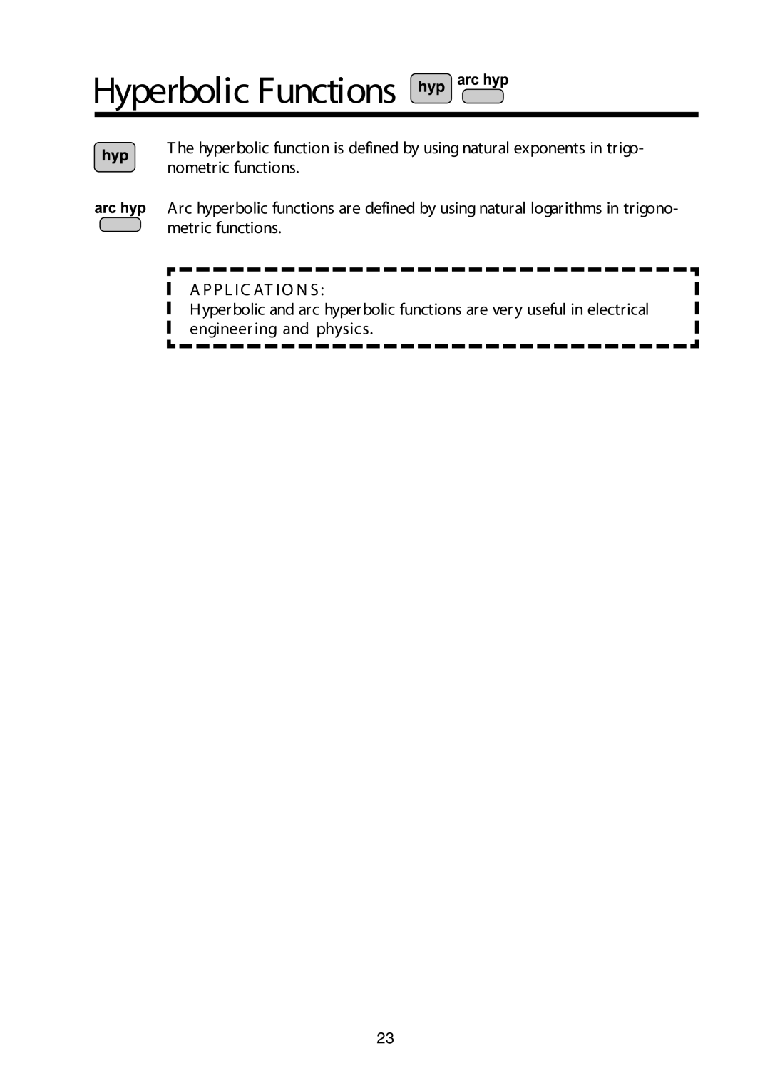 Sharp W Series manual Hyperbolic Functions 