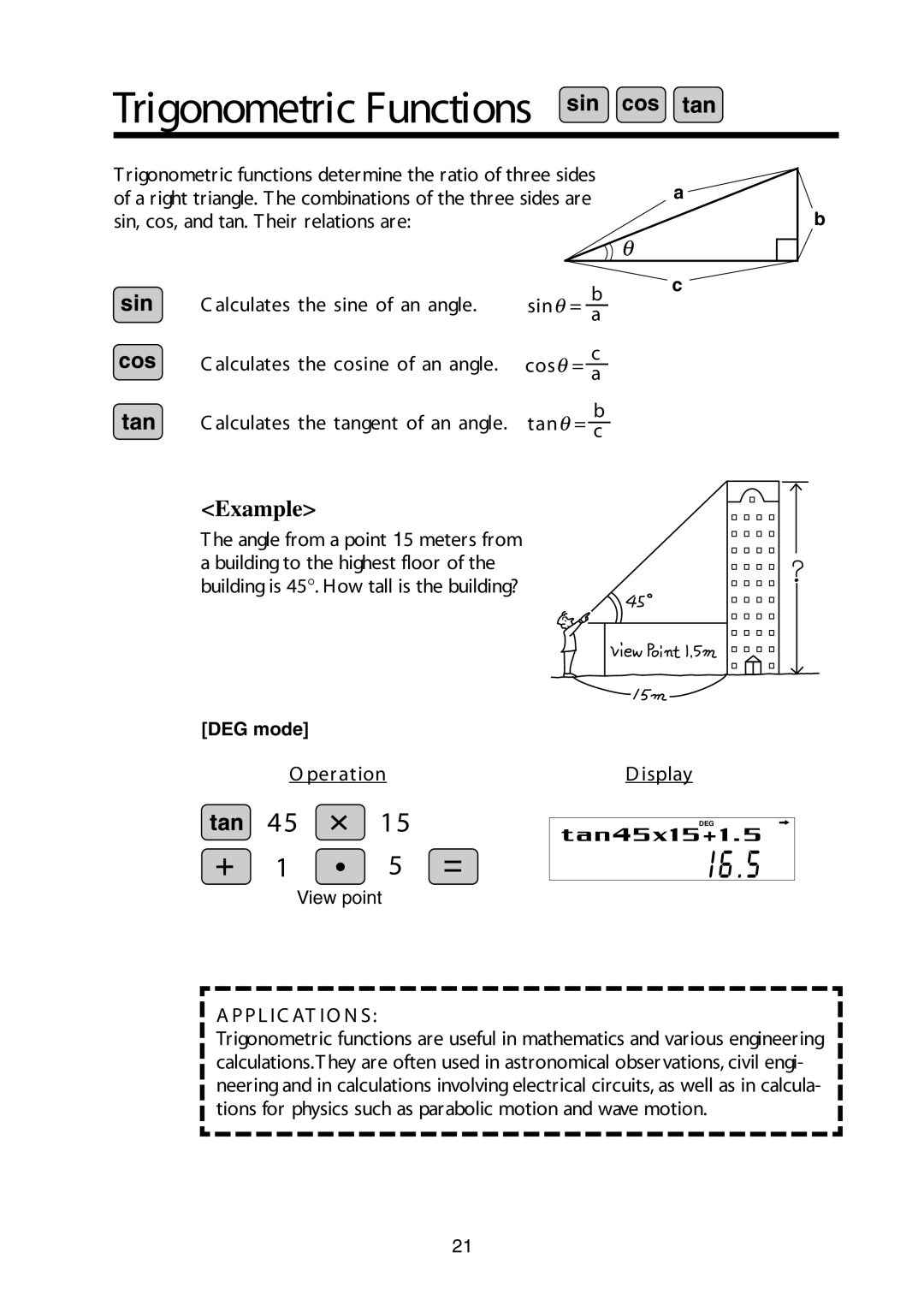 Sharp W Series manual Trigonometric Functions, Example 