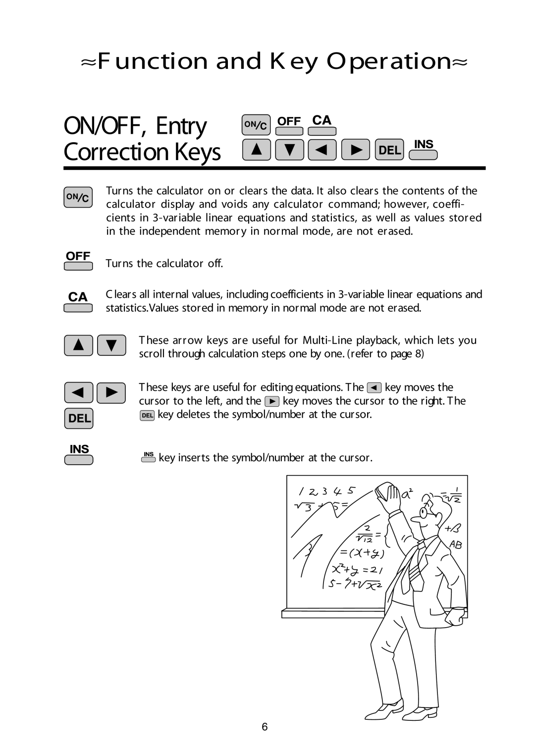 Sharp W Series manual ON/OFF, Entry Correction Keys, ≈F unction and K ey Operation≈ 
