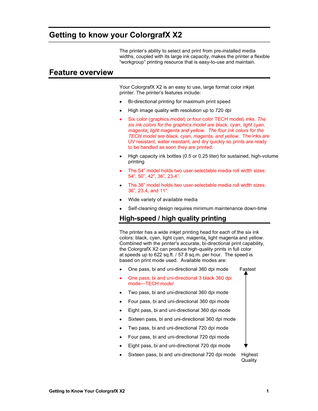 Sharp X2 manual Getting to know your ColorgrafX, Feature overview, High-speed / high quality printing 