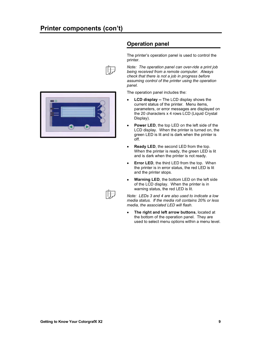 Sharp X2 manual Printer components con’t, Operation panel 