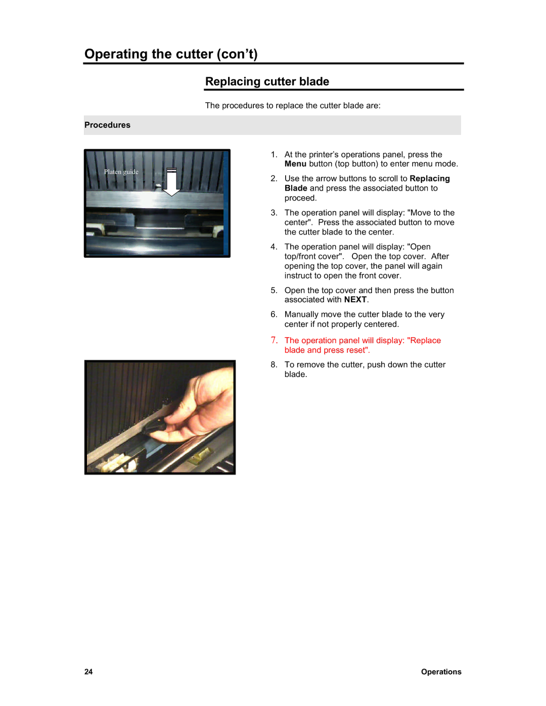 Sharp X2 manual Operating the cutter con’t, Replacing cutter blade 