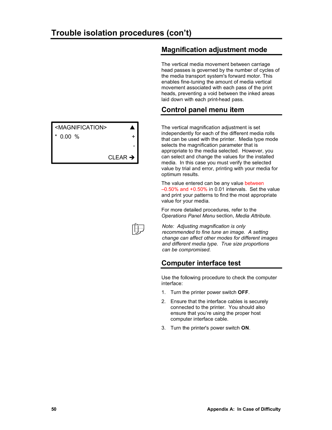 Sharp X2 manual Magnification adjustment mode, Control panel menu item, Computer interface test 