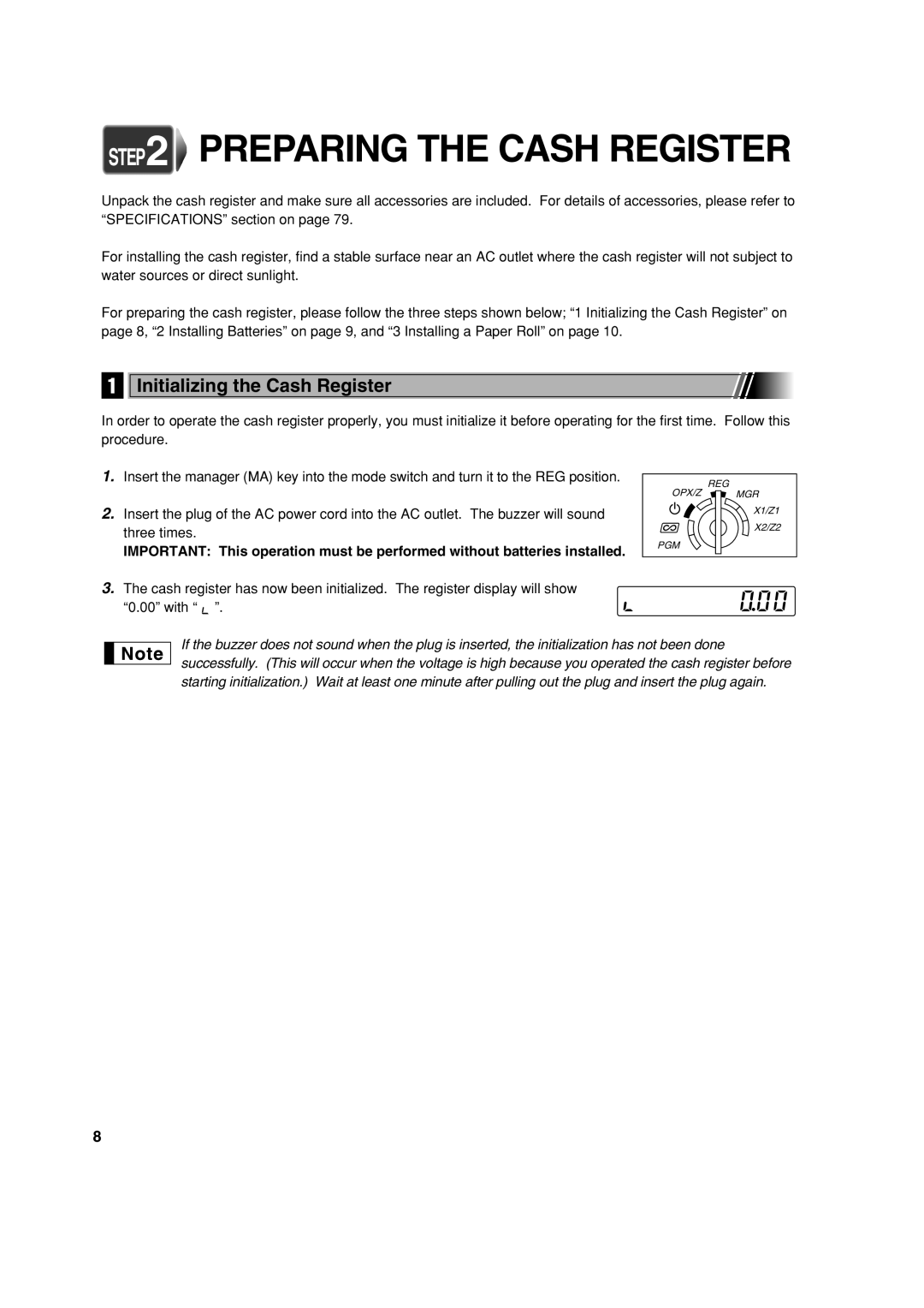 Sharp XE-A113 instruction manual Preparing the Cash Register, Initializing the Cash Register 