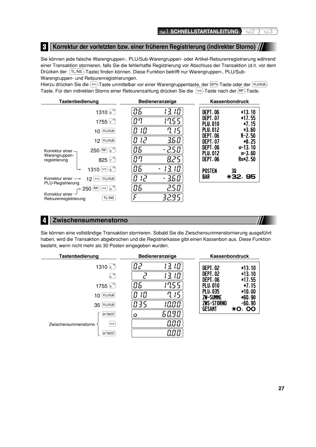 Sharp XE-A113 instruction manual Zwischensummenstorno 