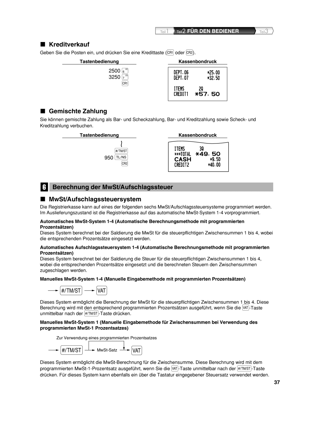 Sharp XE-A113 instruction manual Kreditverkauf, Gemischte Zahlung 