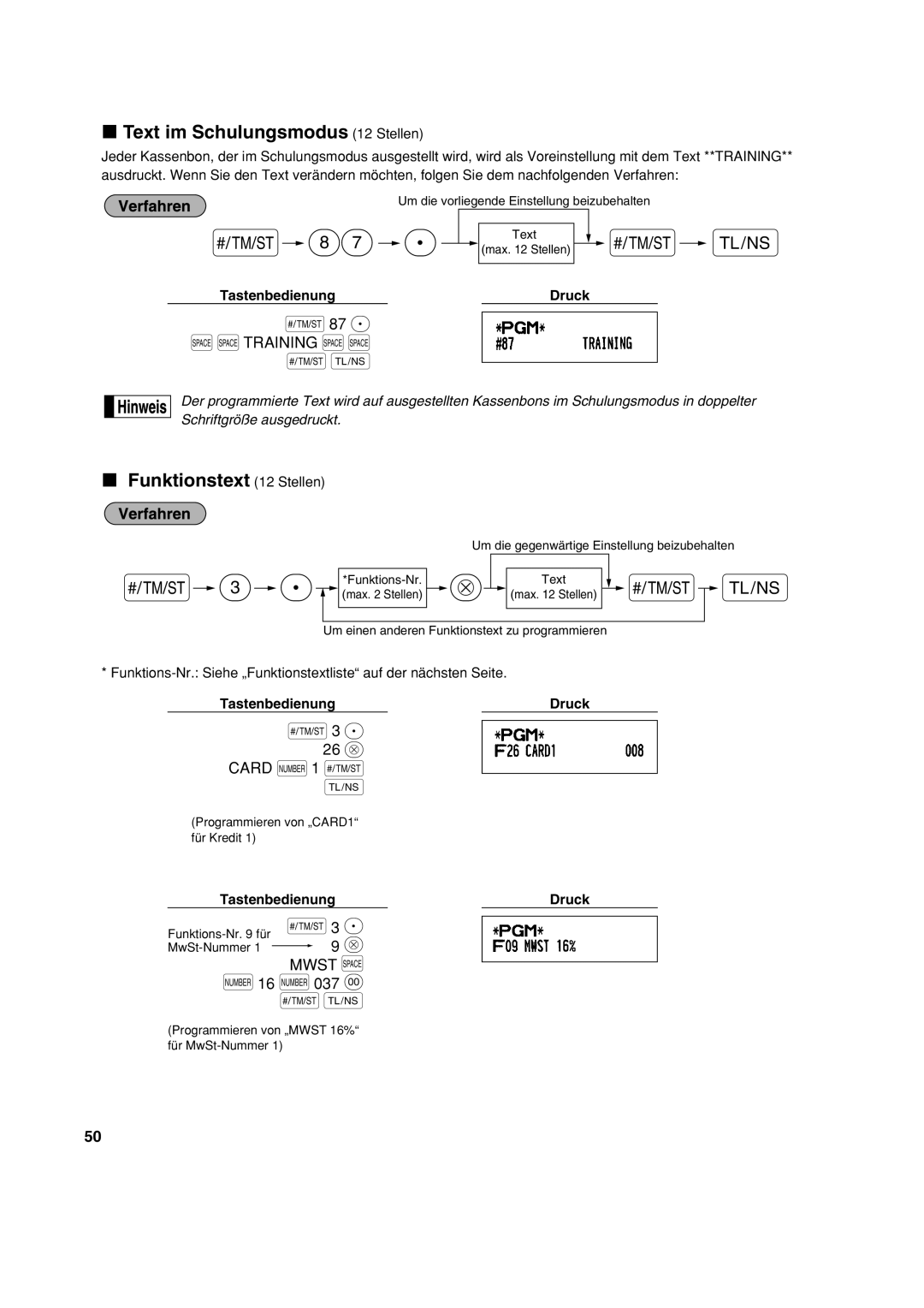 Sharp XE-A113 instruction manual Text im Schulungsmodus 12 Stellen, Funktionstext 12 Stellen 