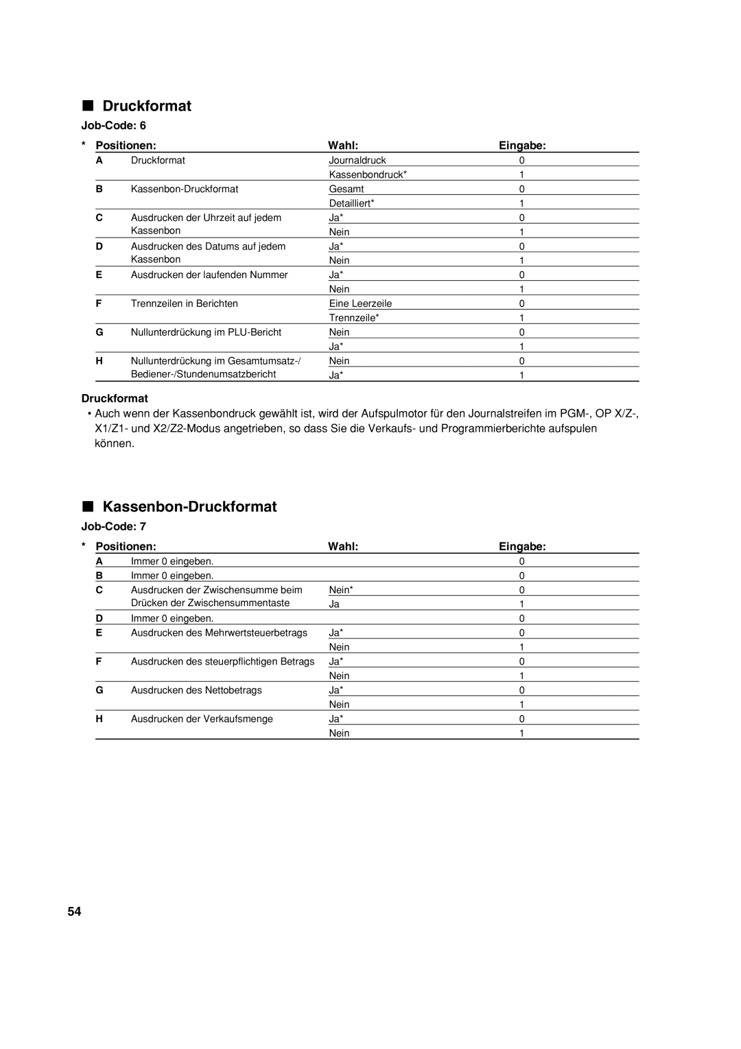 Sharp XE-A113 instruction manual Kassenbon-Druckformat 