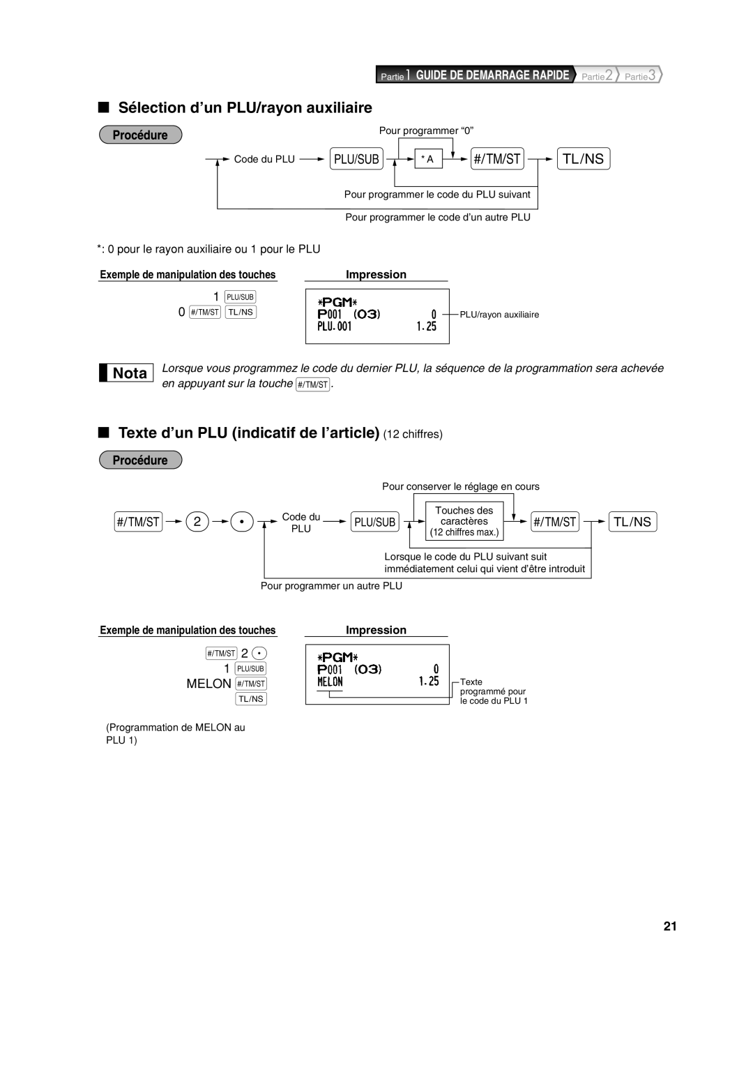 Sharp XE-A113 instruction manual Sélection d’un PLU/rayon auxiliaire, Texte d’un PLU indicatif de l’article 12 chiffres 