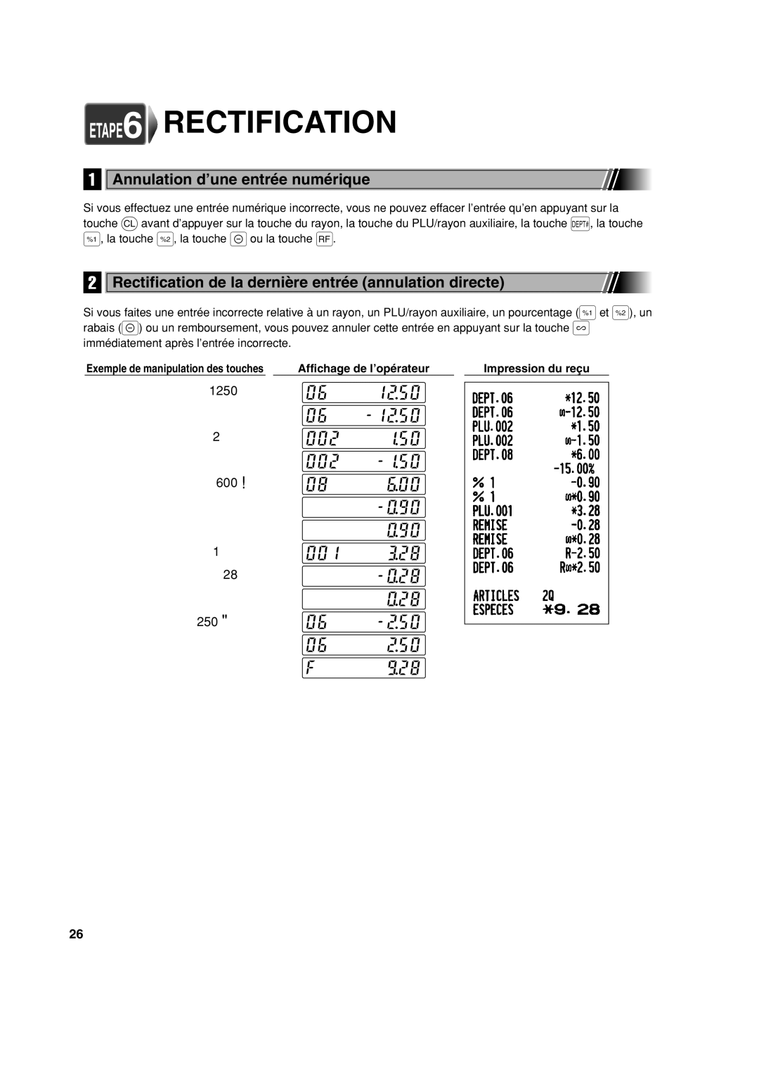 Sharp XE-A113 instruction manual ETAPE6 Rectification, Annulation d’une entrée numérique 