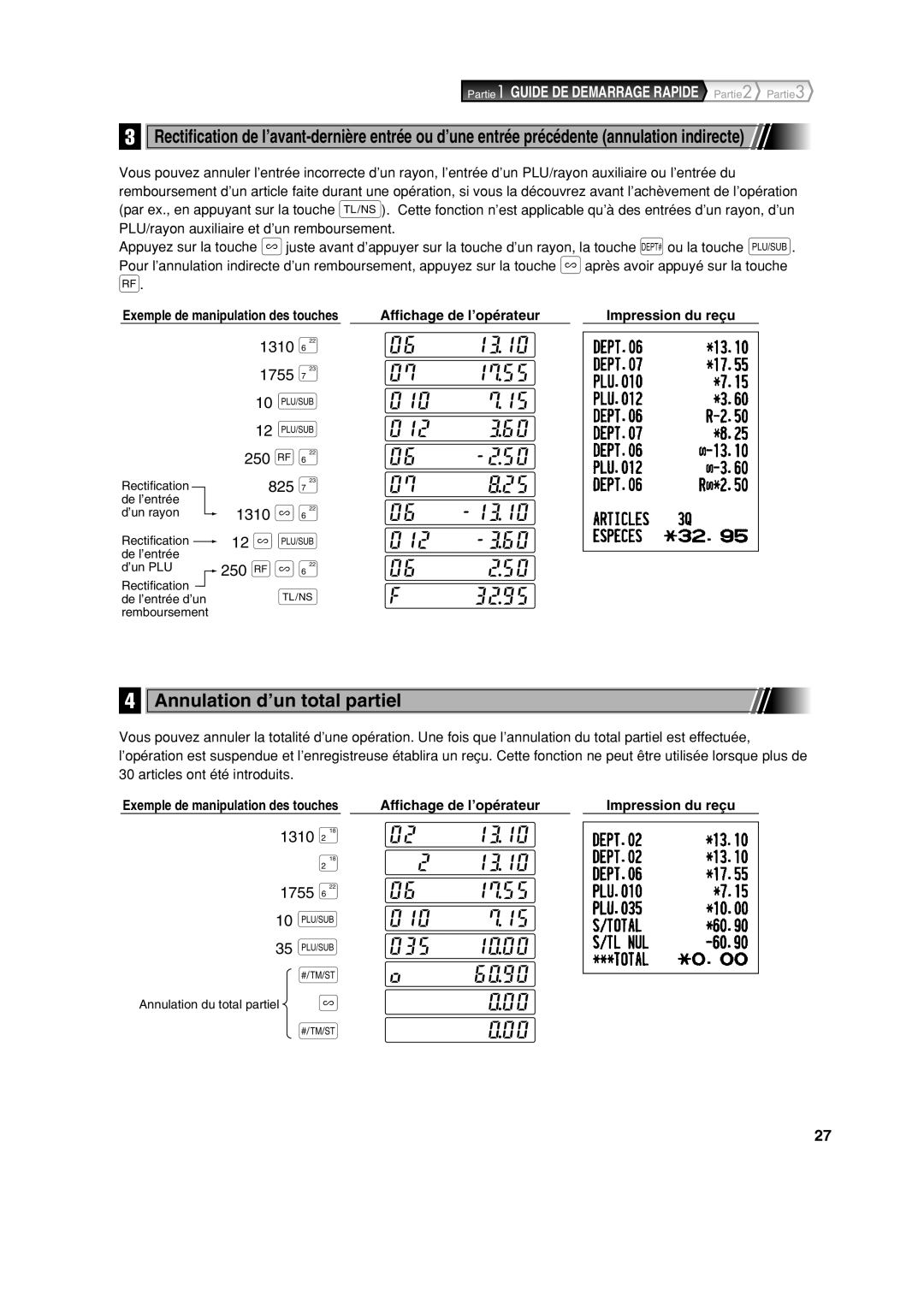 Sharp XE-A113 instruction manual Annulation d’un total partiel 