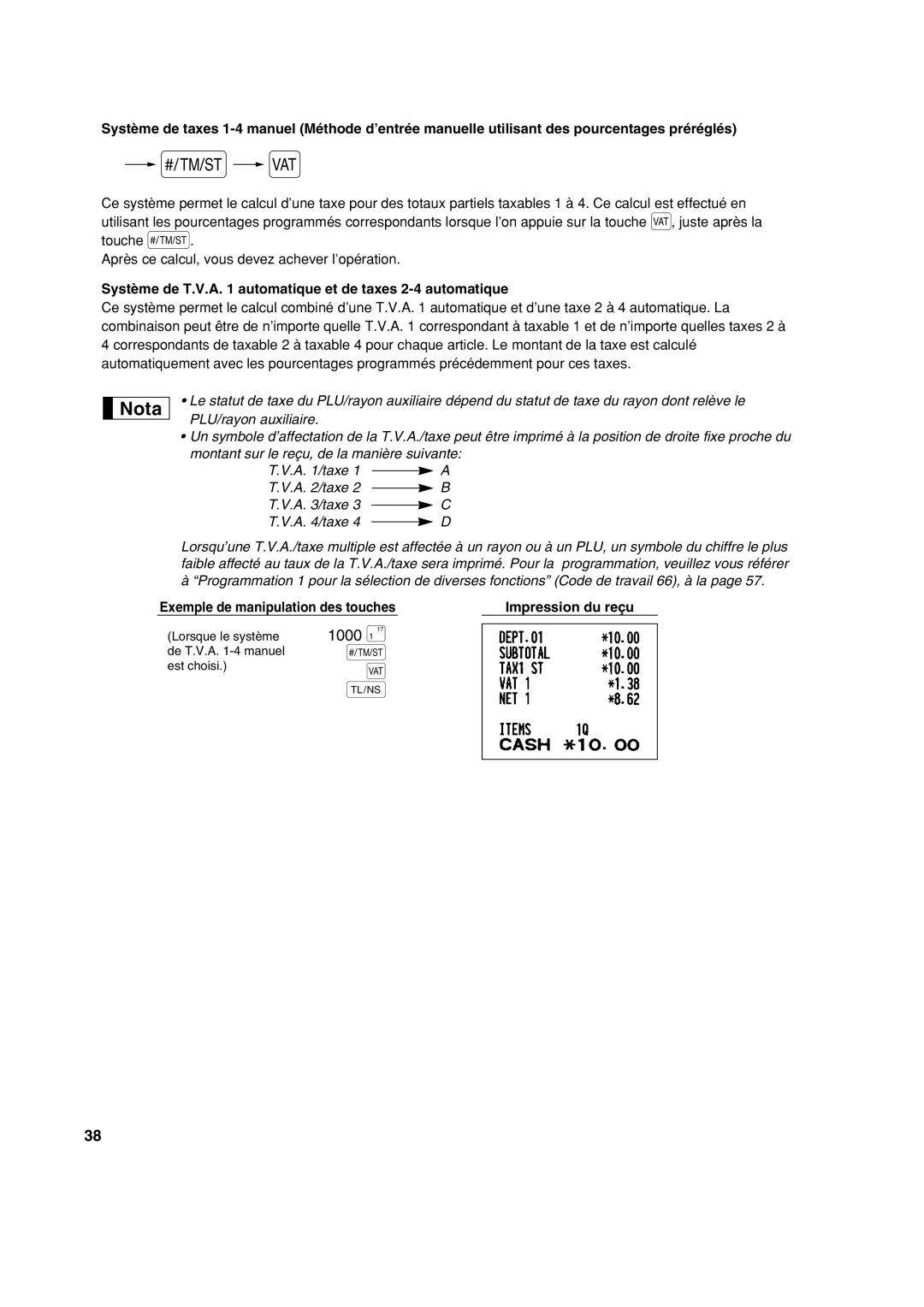 Sharp XE-A113 Système de T.V.A automatique et de taxes 2-4 automatique, Exemple de manipulation des touches 