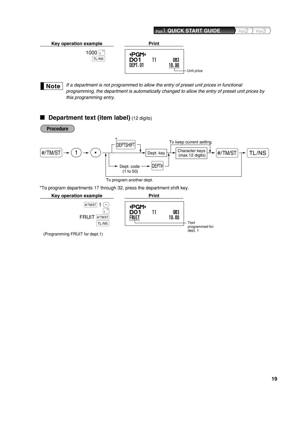 Sharp XE-A113 instruction manual S1 P, Department text item label 12 digits 