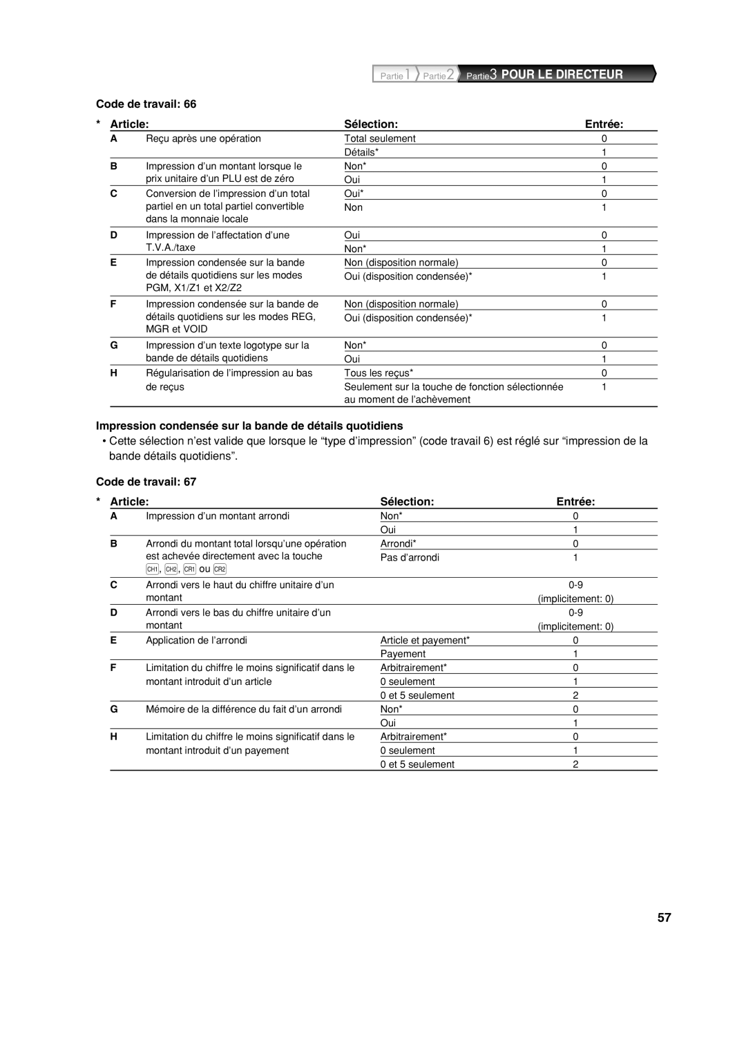 Sharp XE-A113 instruction manual Impression condensée sur la bande de détails quotidiens 