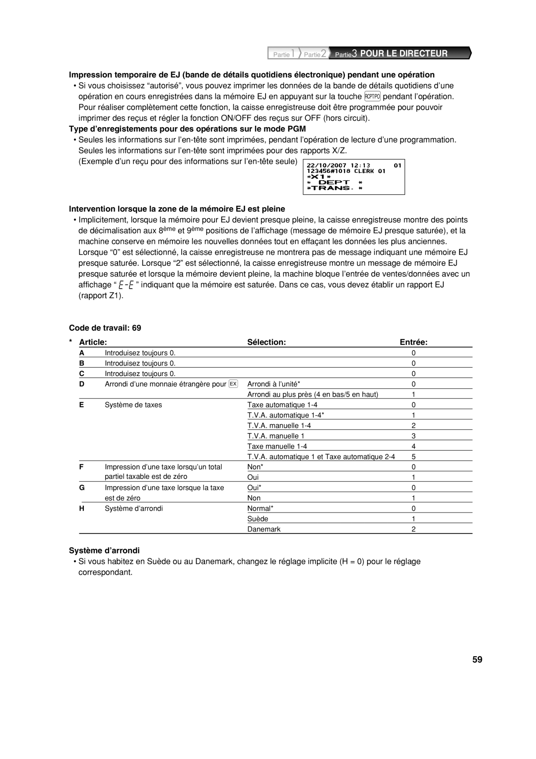 Sharp XE-A113 instruction manual Type d’enregistements pour des opérations sur le mode PGM, Système d’arrondi 