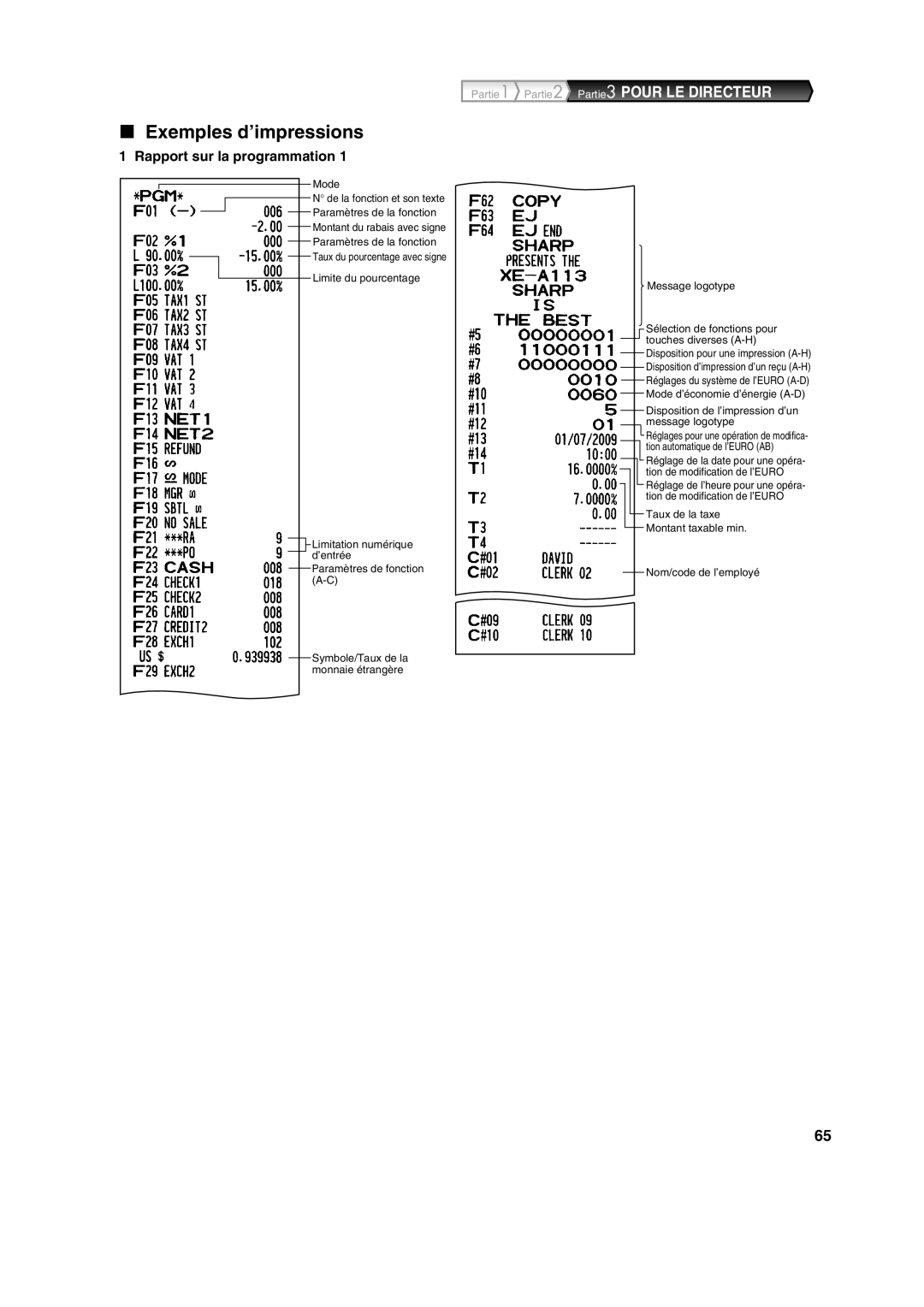 Sharp XE-A113 instruction manual Exemples d’impressions, Rapport sur la programmation 