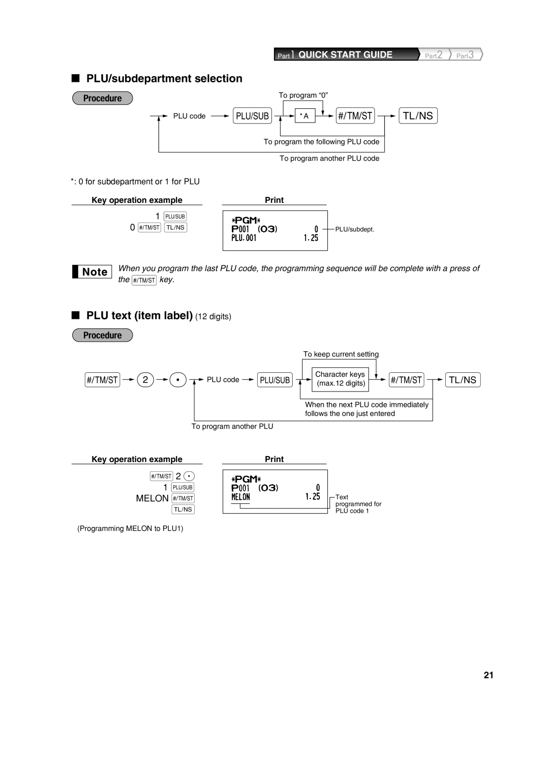 Sharp XE-A113 instruction manual PLU/subdepartment selection, PLU text item label 12 digits, For subdepartment or 1 for PLU 