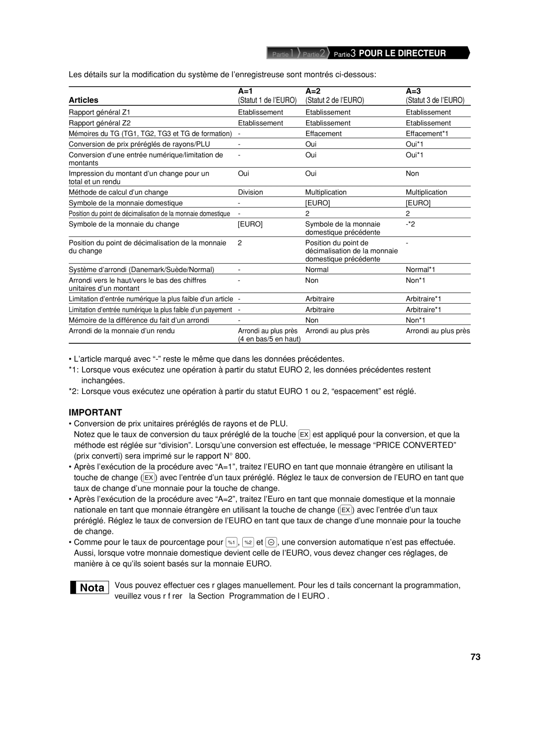 Sharp XE-A113 instruction manual Articles, Statut 2 de l’EURO 