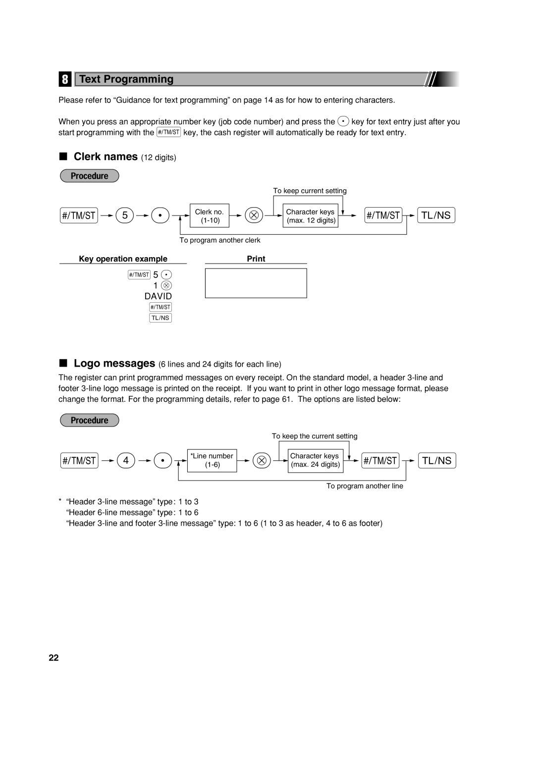 Sharp XE-A113 instruction manual Text Programming, Clerk names 12 digits 