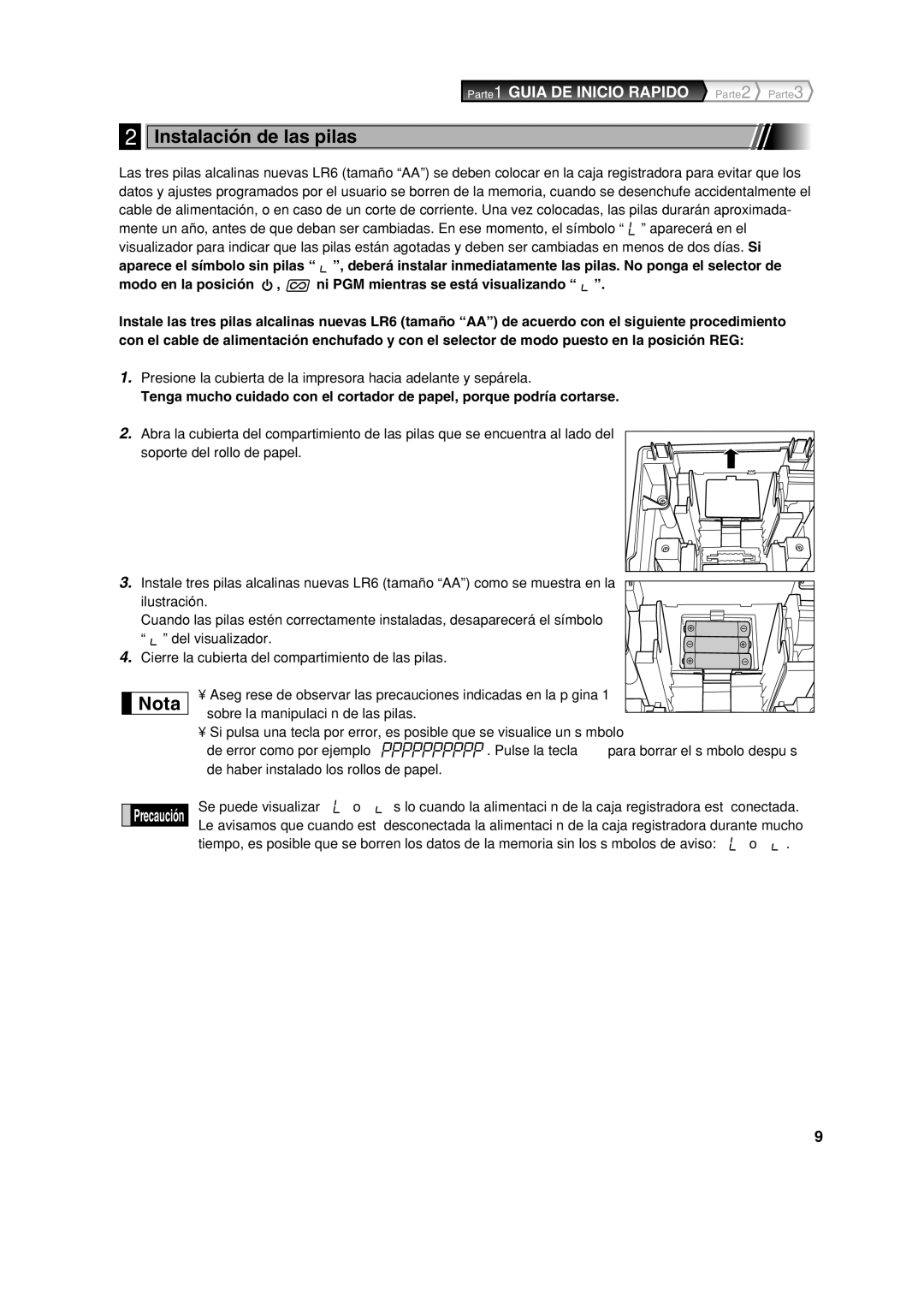 Sharp XE-A113 instruction manual Instalación de las pilas 