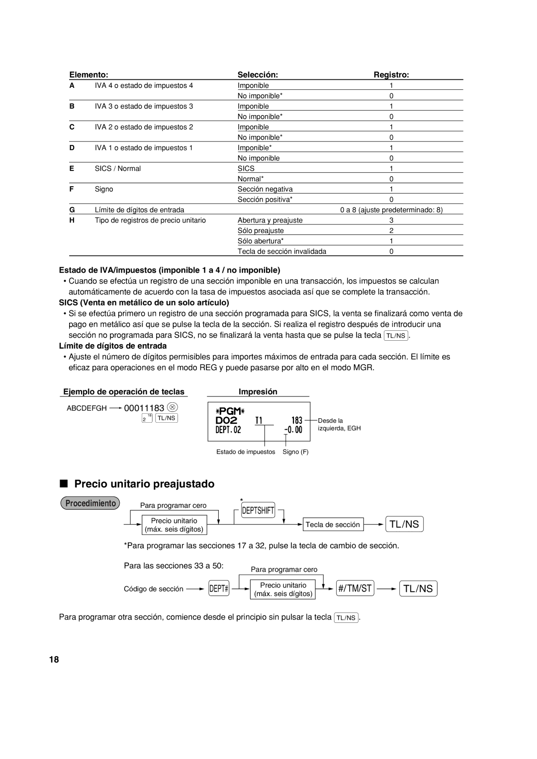 Sharp XE-A113 Precio unitario preajustado, Elemento Selección Registro, Sics Venta en metálico de un solo artículo 