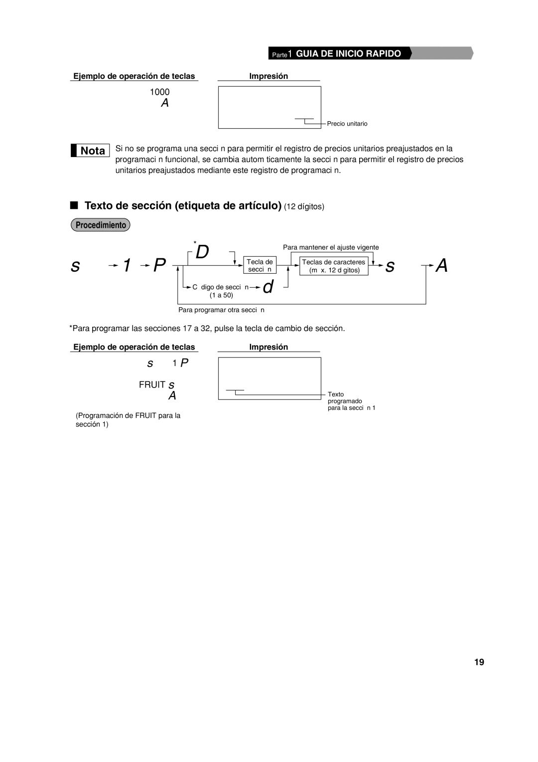 Sharp XE-A113 instruction manual Texto de sección etiqueta de artículo 12 dígitos 