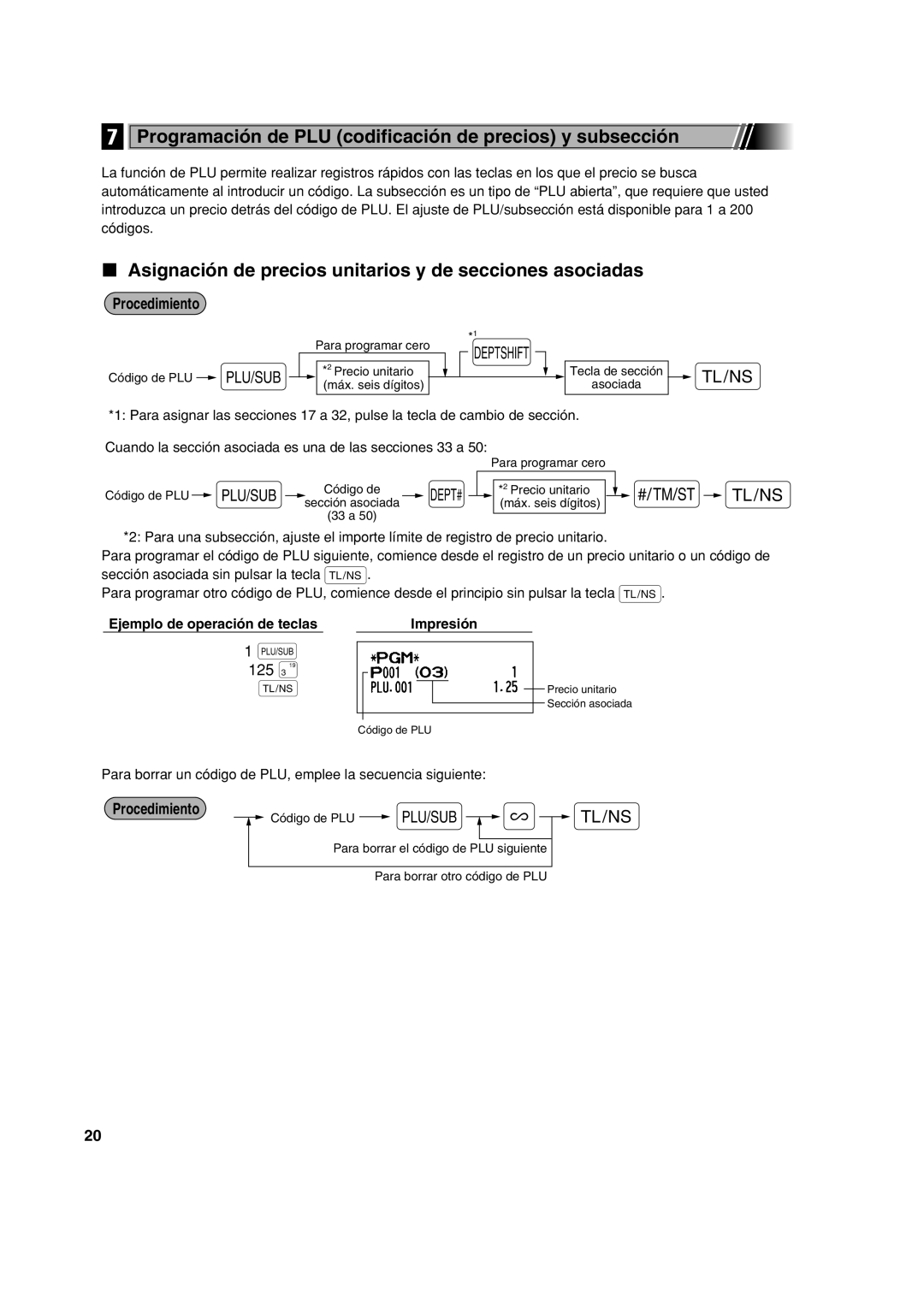 Sharp XE-A113 instruction manual Programación de PLU codificación de precios y subsección 