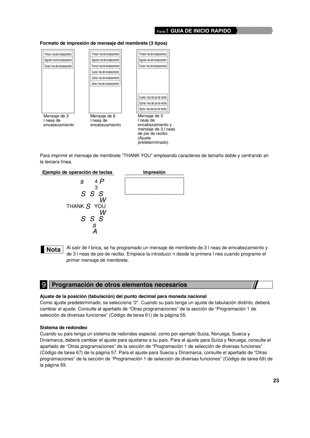 Sharp XE-A113 Programación de otros elementos necesarios, Formato de impresión de mensaje del membrete 3 tipos 