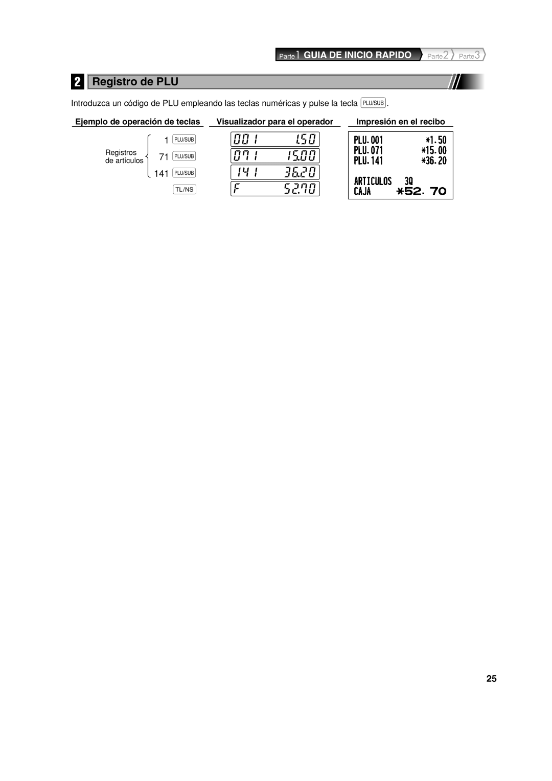 Sharp XE-A113 instruction manual Registro de PLU 