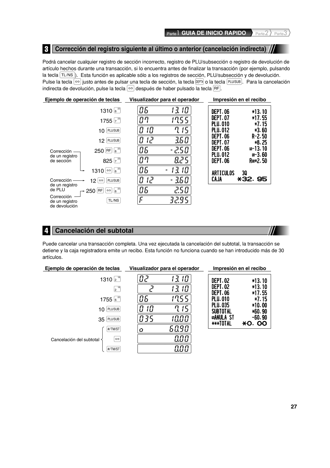 Sharp XE-A113 instruction manual Cancelación del subtotal 