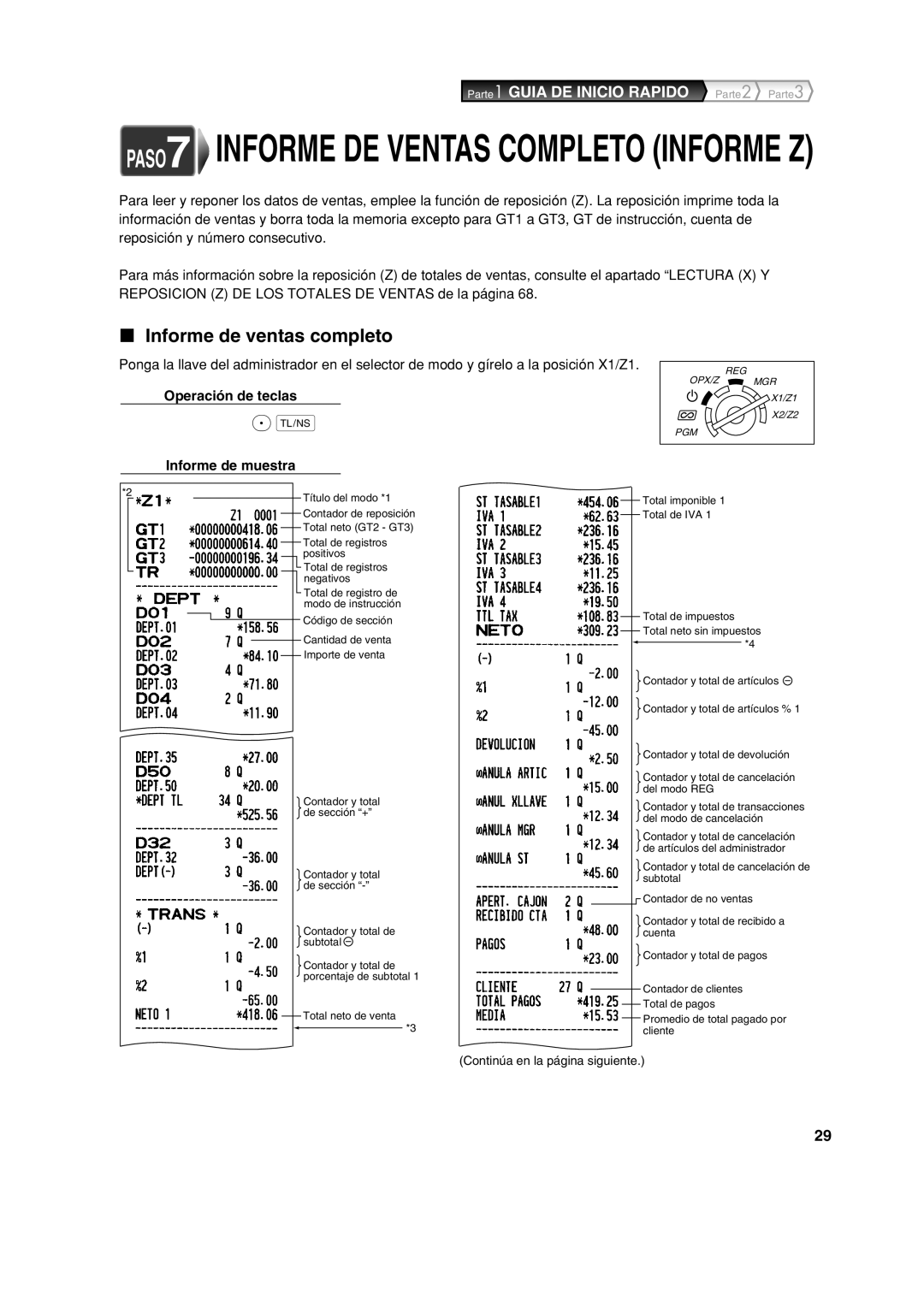 Sharp XE-A113 instruction manual Informe de ventas completo, Operación de teclas Informe de muestra 