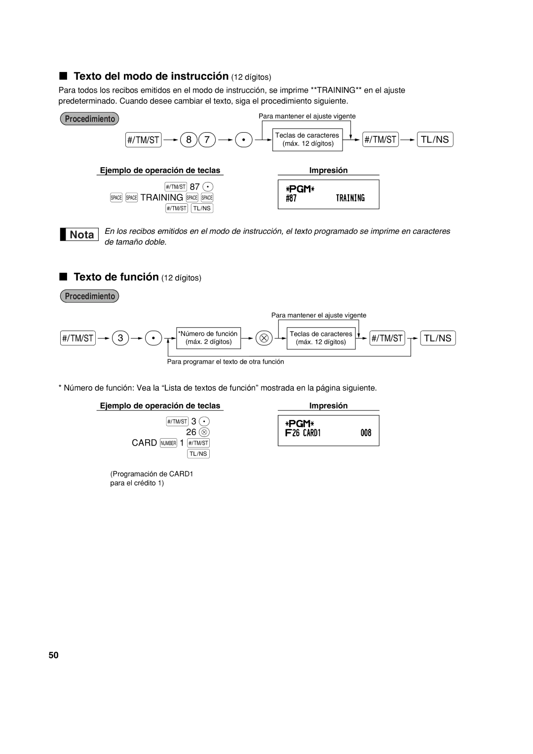 Sharp XE-A113 instruction manual Texto del modo de instrucción 12 dígitos, Texto de función 12 dígitos 