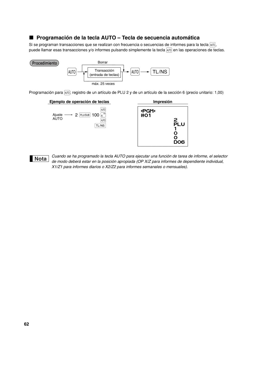 Sharp XE-A113 instruction manual Programación de la tecla Auto Tecla de secuencia automática 