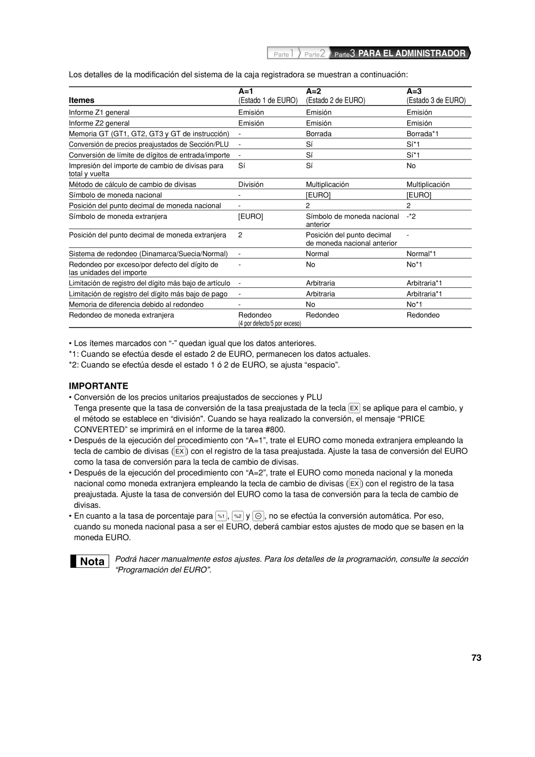 Sharp XE-A113 instruction manual Itemes, Estado 2 de Euro 