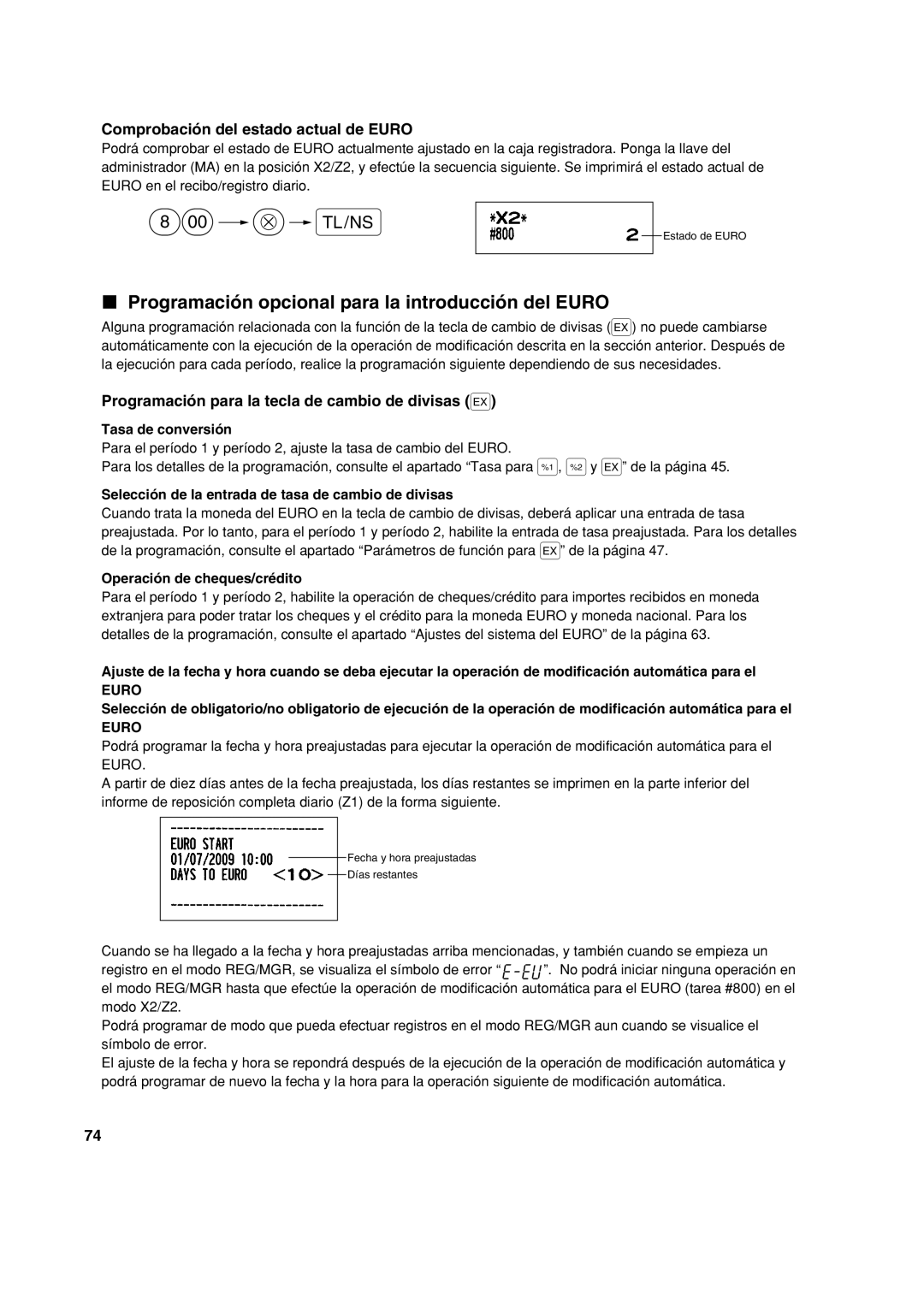 Sharp XE-A113 Programación opcional para la introducción del Euro, Comprobación del estado actual de Euro 