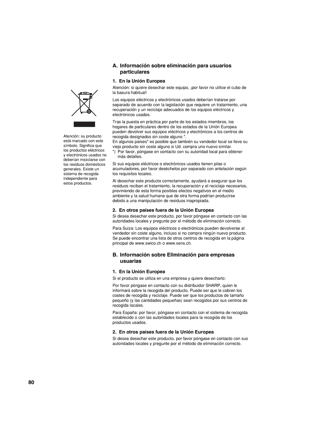 Sharp XE-A113 instruction manual Información sobre eliminación para usuarios particulares, En la Unión Europea 