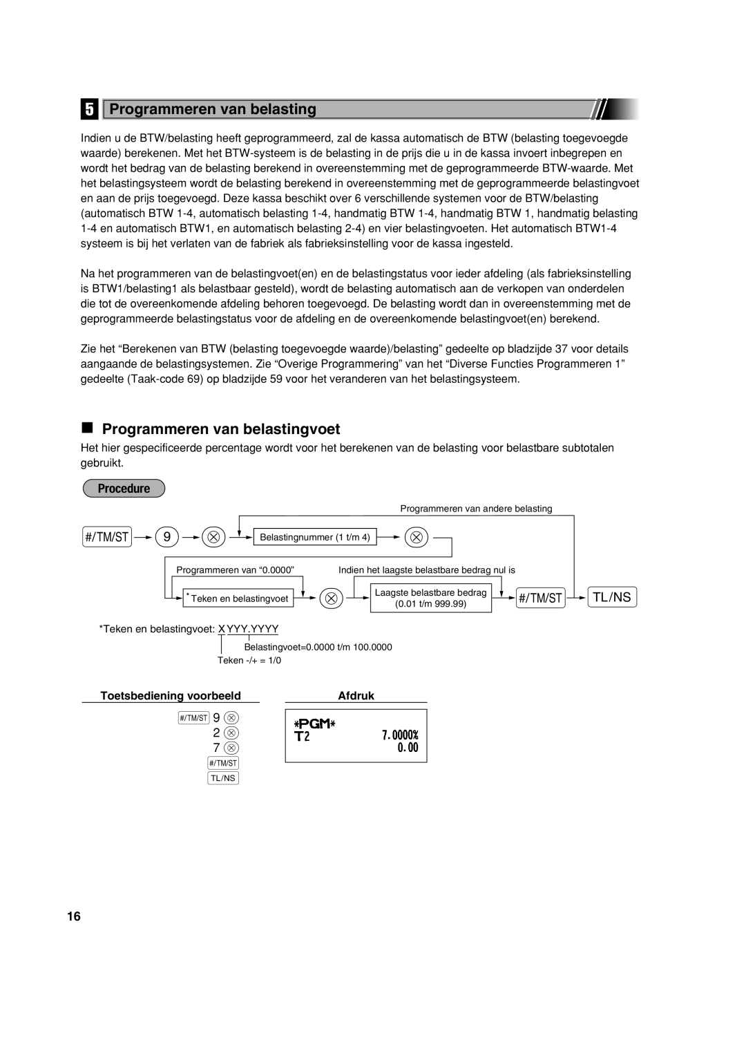 Sharp XE-A113 instruction manual Programmeren van belastingvoet 