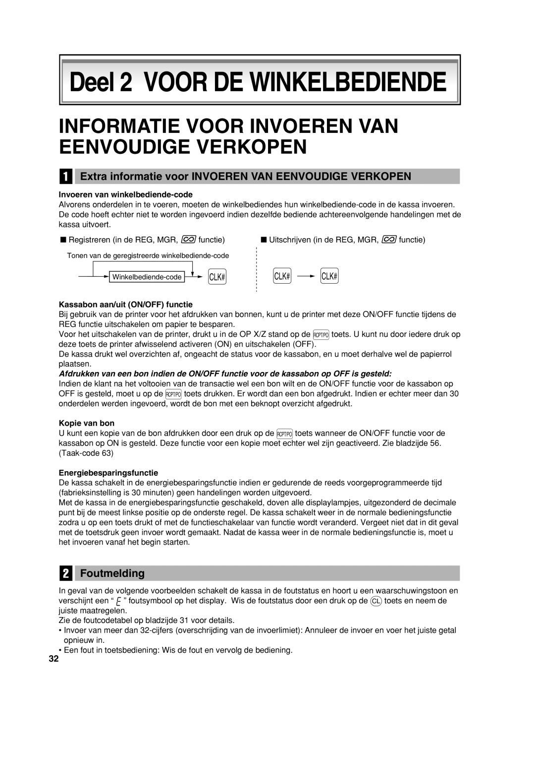 Sharp XE-A113 instruction manual Extra informatie voor Invoeren VAN Eenvoudige Verkopen, Foutmelding 