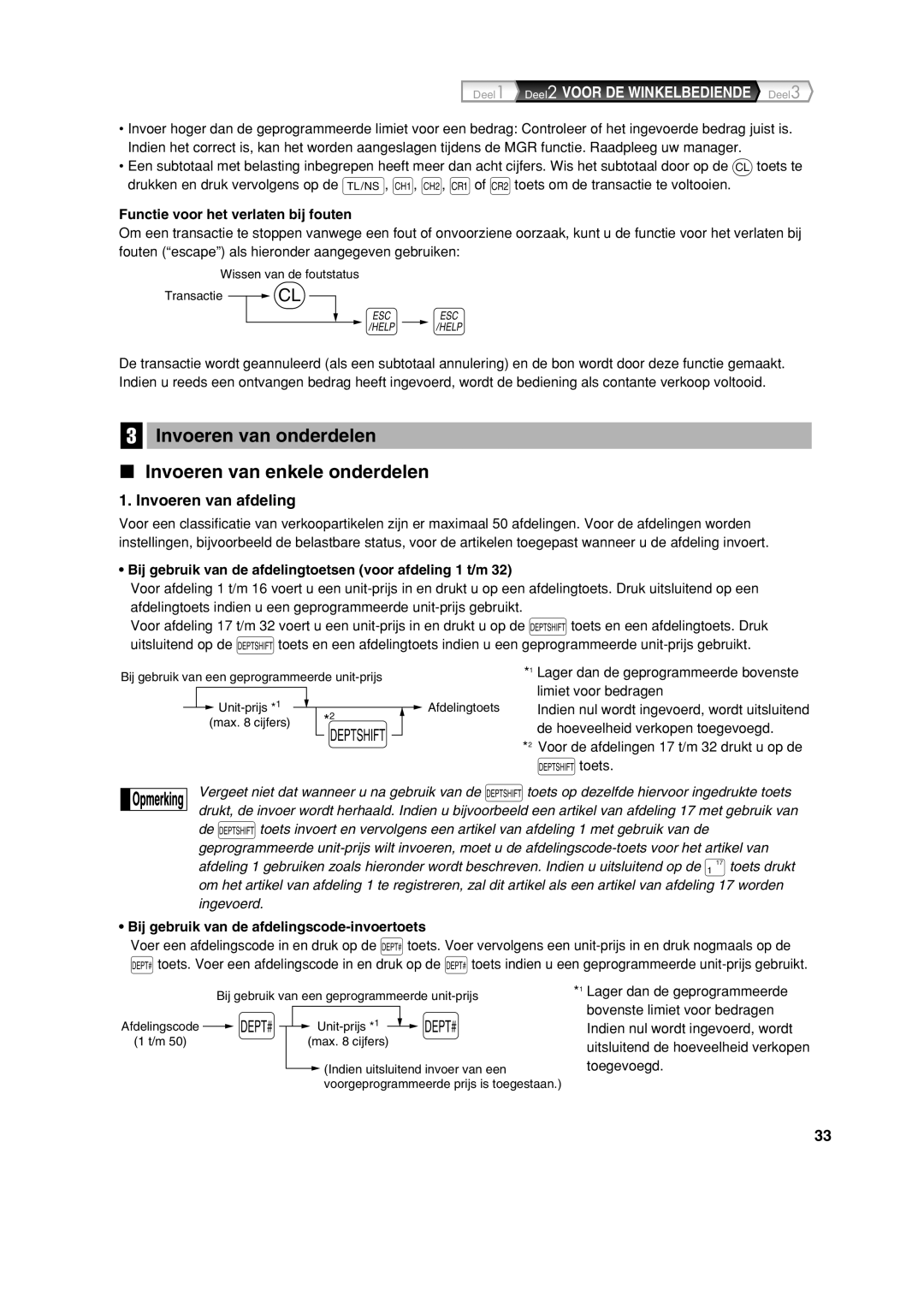 Sharp XE-A113 instruction manual Invoeren van onderdelen Invoeren van enkele onderdelen, Invoeren van afdeling 