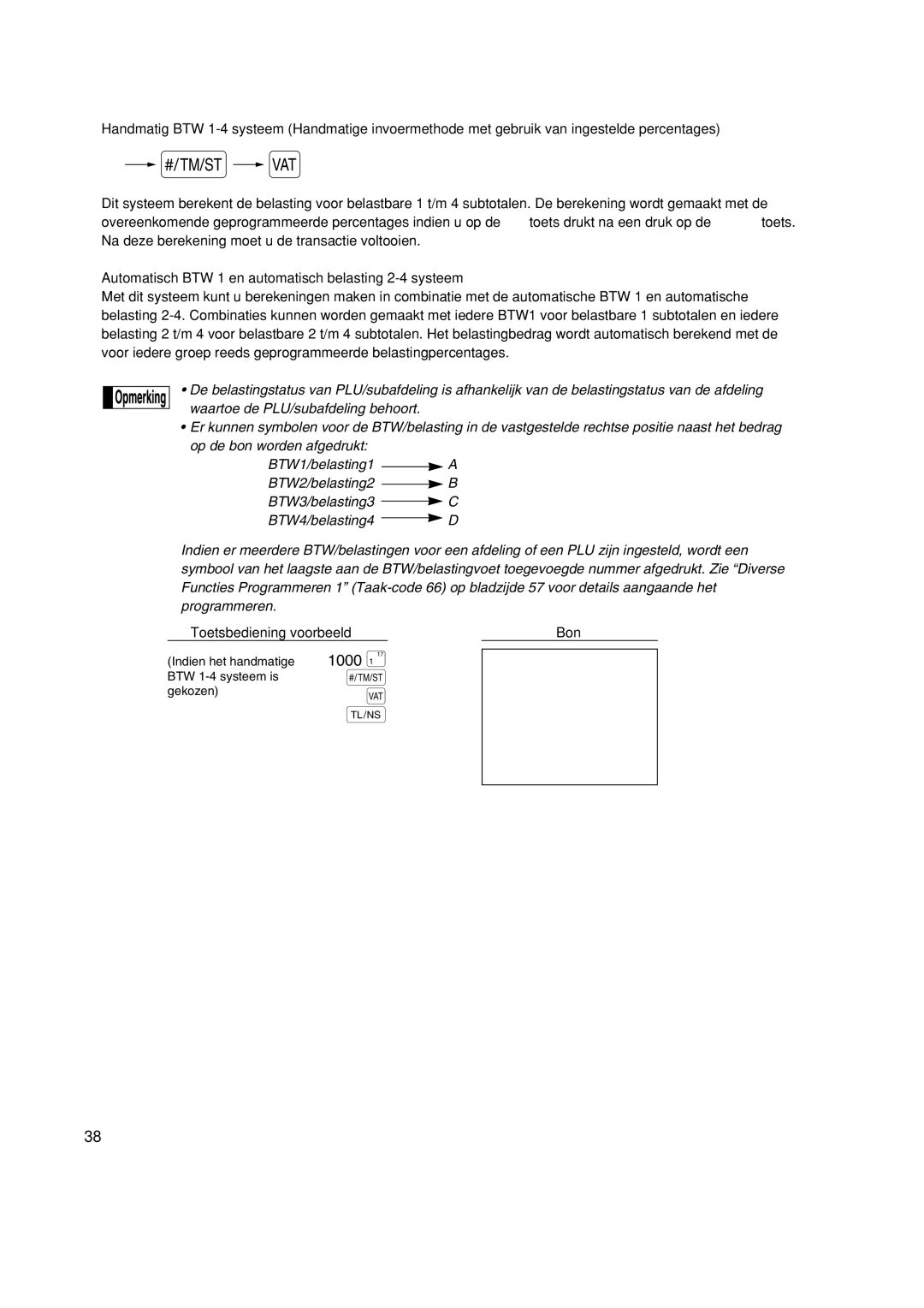 Sharp XE-A113 instruction manual Automatisch BTW 1 en automatisch belasting 2-4 systeem, Toetsbediening voorbeeld 