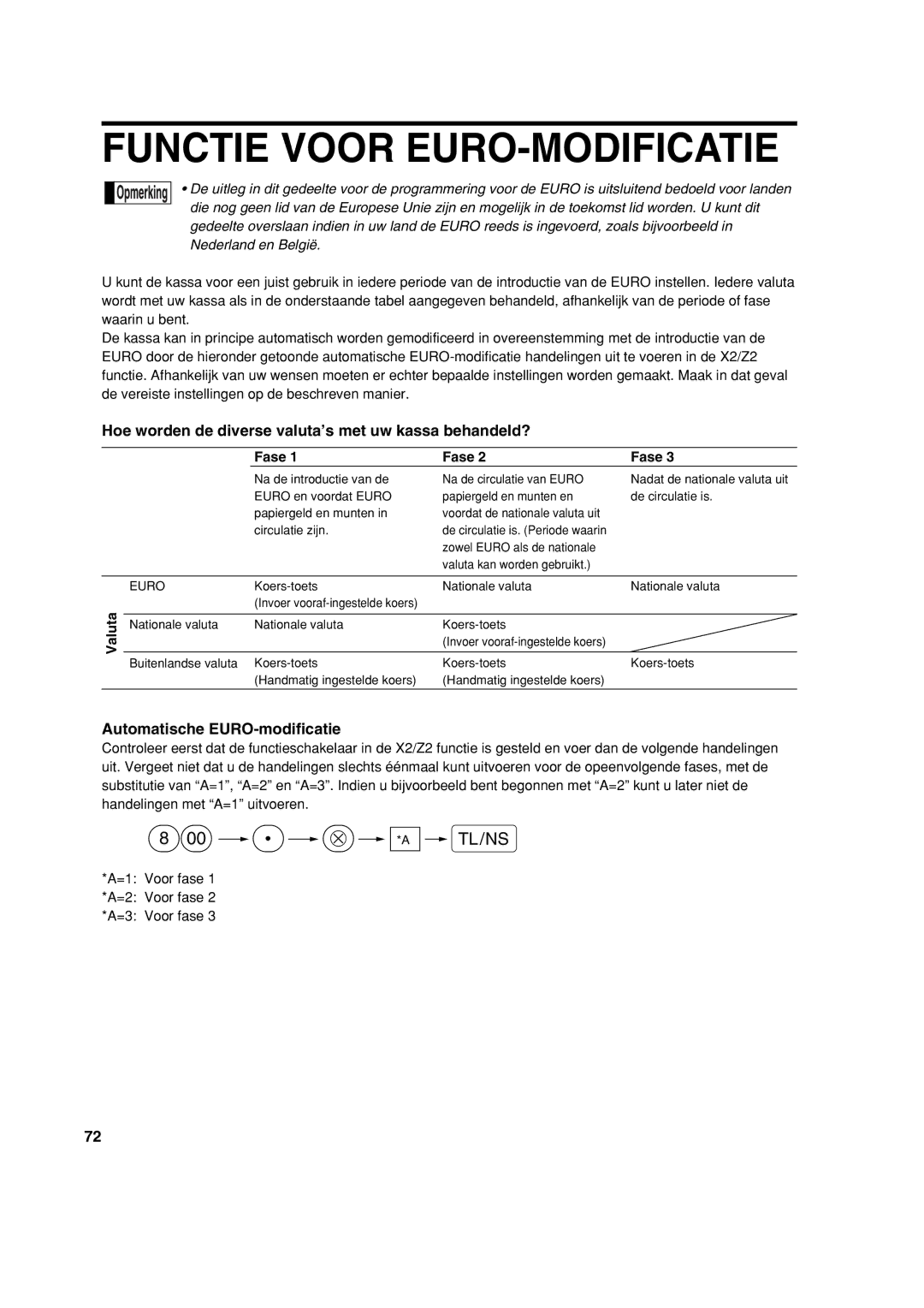 Sharp XE-A113 Functie Voor EURO-MODIFICATIE, Hoe worden de diverse valuta’s met uw kassa behandeld?, Fase 