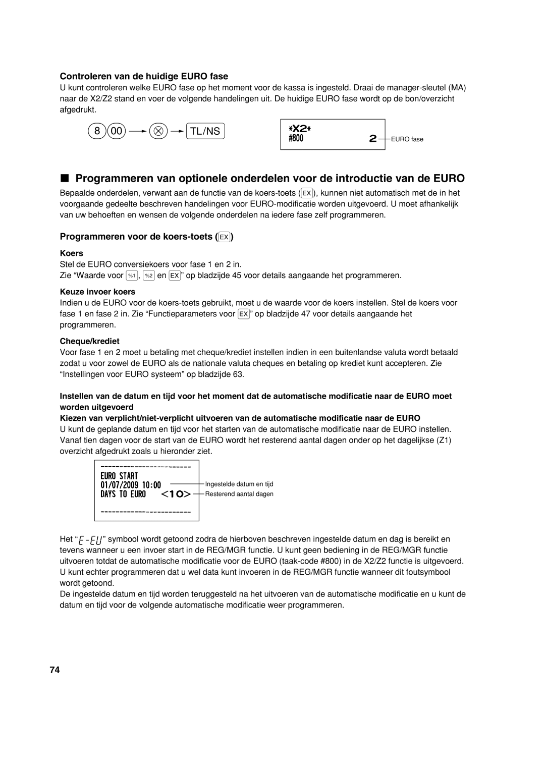 Sharp XE-A113 Controleren van de huidige Euro fase, Programmeren voor de koers-toets, Koers, Keuze invoer koers 