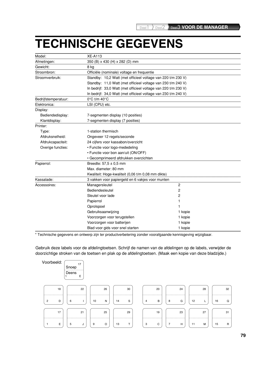 Sharp XE-A113 instruction manual Technische Gegevens 