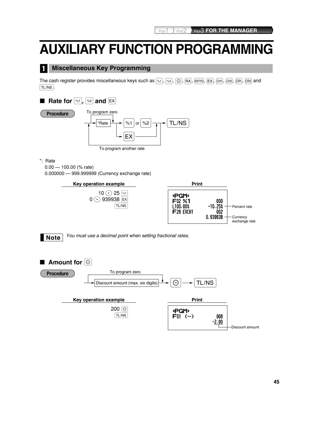 Sharp XE-A113 instruction manual Miscellaneous Key Programming, Rate for %, &and, Amount for 