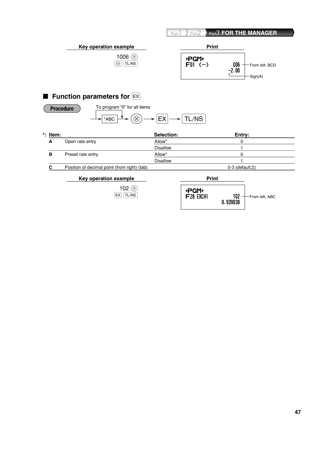 Sharp XE-A113 instruction manual Function parameters for 