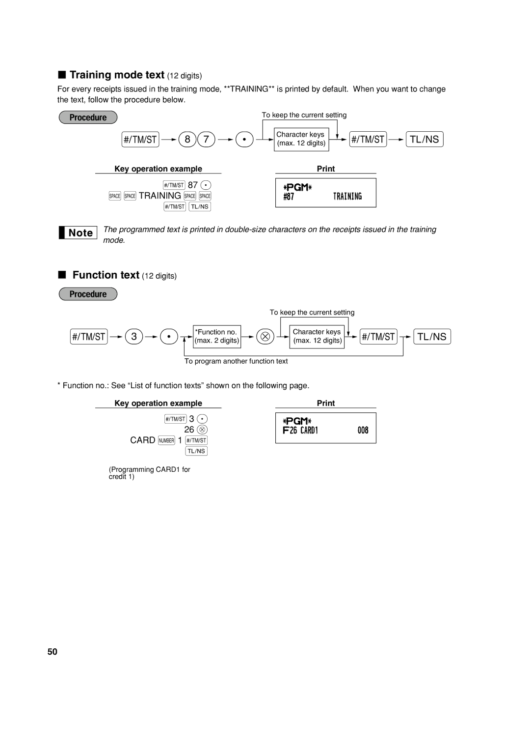 Sharp XE-A113 instruction manual Training mode text 12 digits, Function text 12 digits 