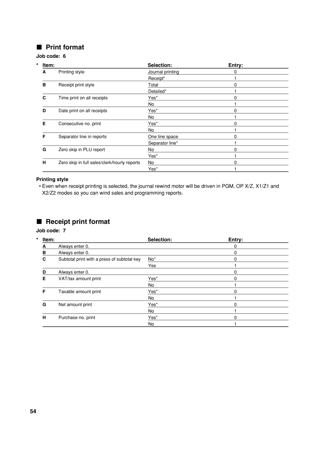 Sharp XE-A113 instruction manual Print format, Receipt print format, Printing style 