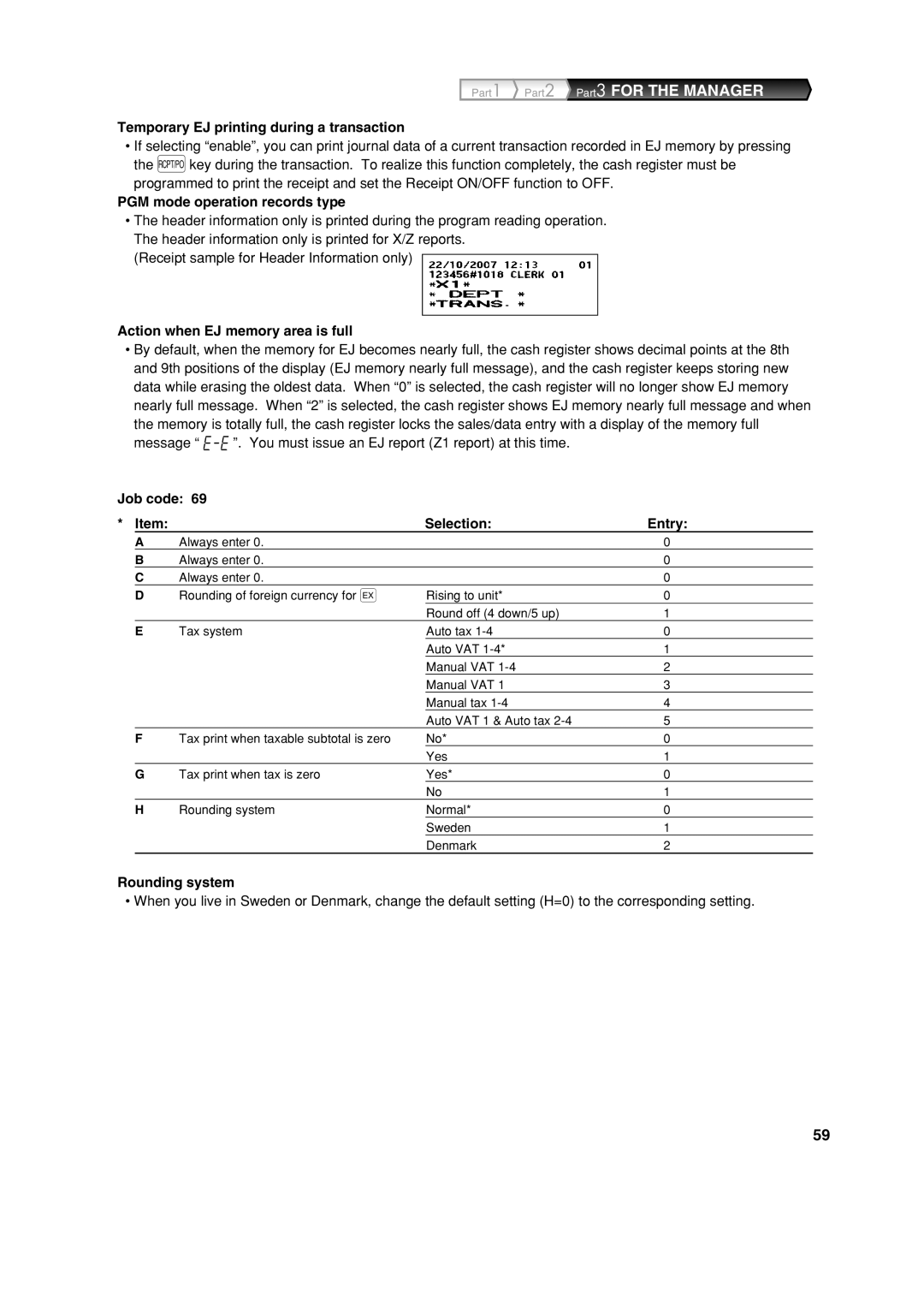 Sharp XE-A113 instruction manual Temporary EJ printing during a transaction, PGM mode operation records type 