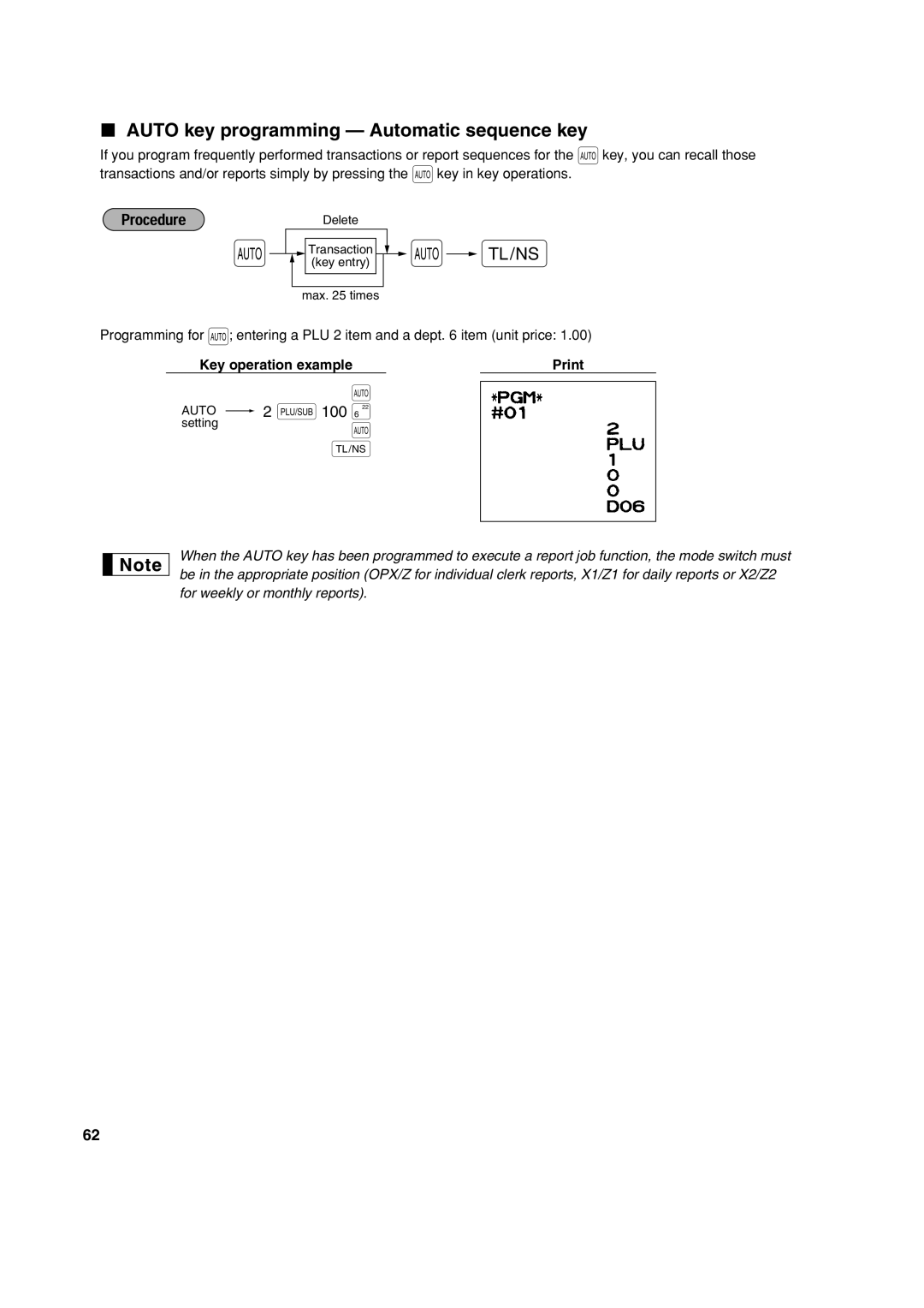 Sharp XE-A113 instruction manual Auto key programming Automatic sequence key, Auto 2 p100 + 